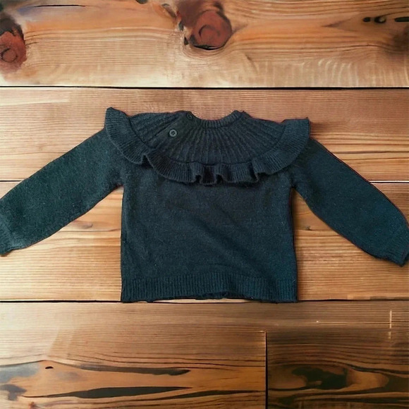 Chelsea & Violet Christmas Green Dressy Chenille Sweater Ruffle Vintage Collar - Picture 2 of 4